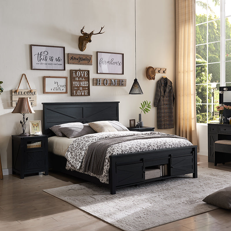 JXQTLINGMU Farmhouse Wood Bed Frame Full/Queen/King Size