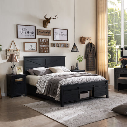 JXQTLINGMU Farmhouse Wood Bed Frame Full/Queen/King Size