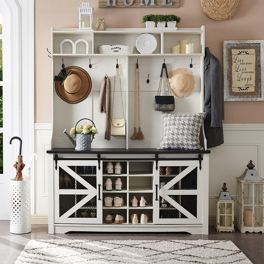 JXQTLINGMU Large Farmhouse Entryway Shoe Storage Cabinet with Coat Rack