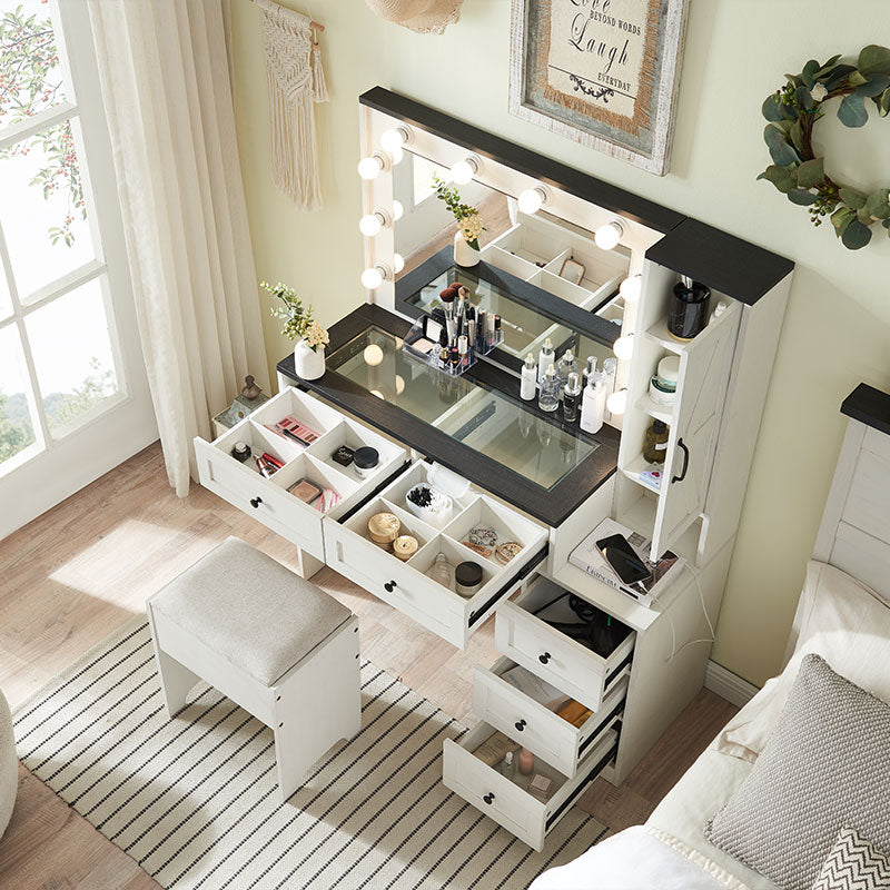 JXQTLINGMU 43 inch Farmhouse Vanity Makeup Desk with Charging Station