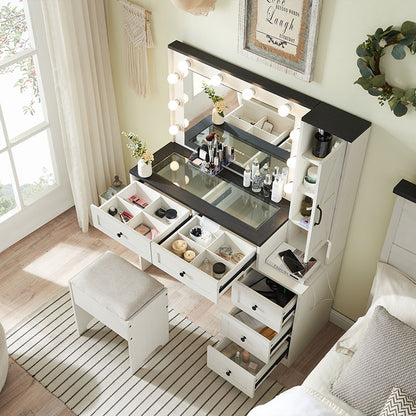 JXQTLINGMU 43 inch Farmhouse Vanity Makeup Desk with Charging Station