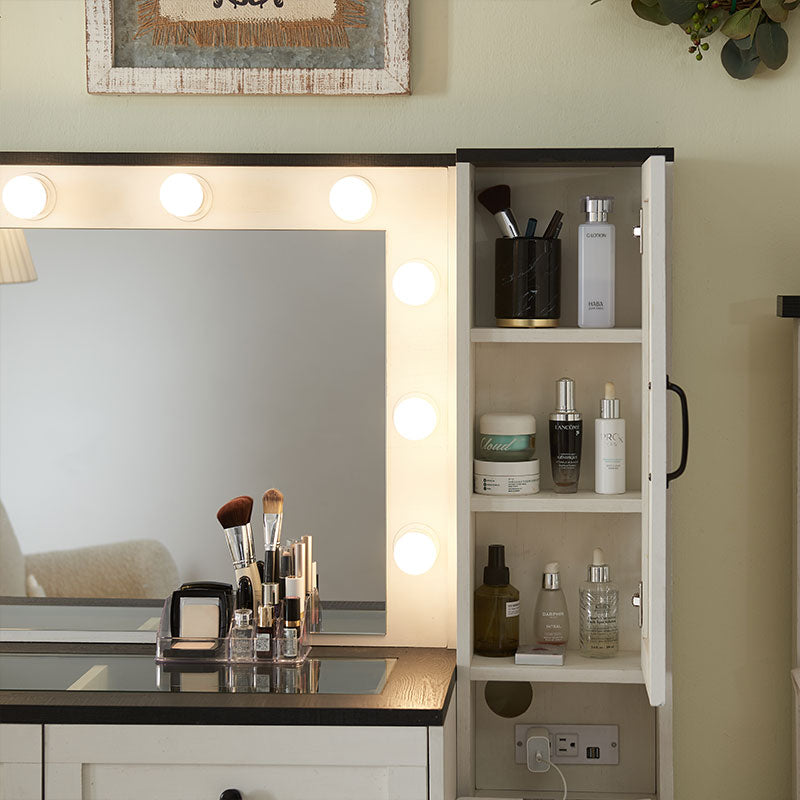 JXQTLINGMU 43 inch Farmhouse Vanity Makeup Desk with Charging Station