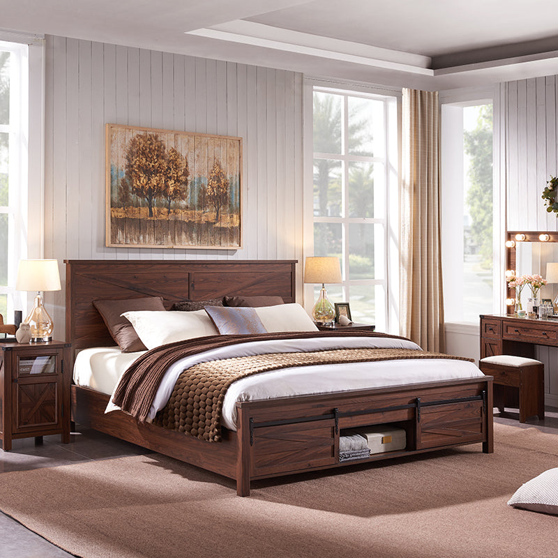 JXQTLINGMU Farmhouse Wood Bed Frame Full/Queen/King Size