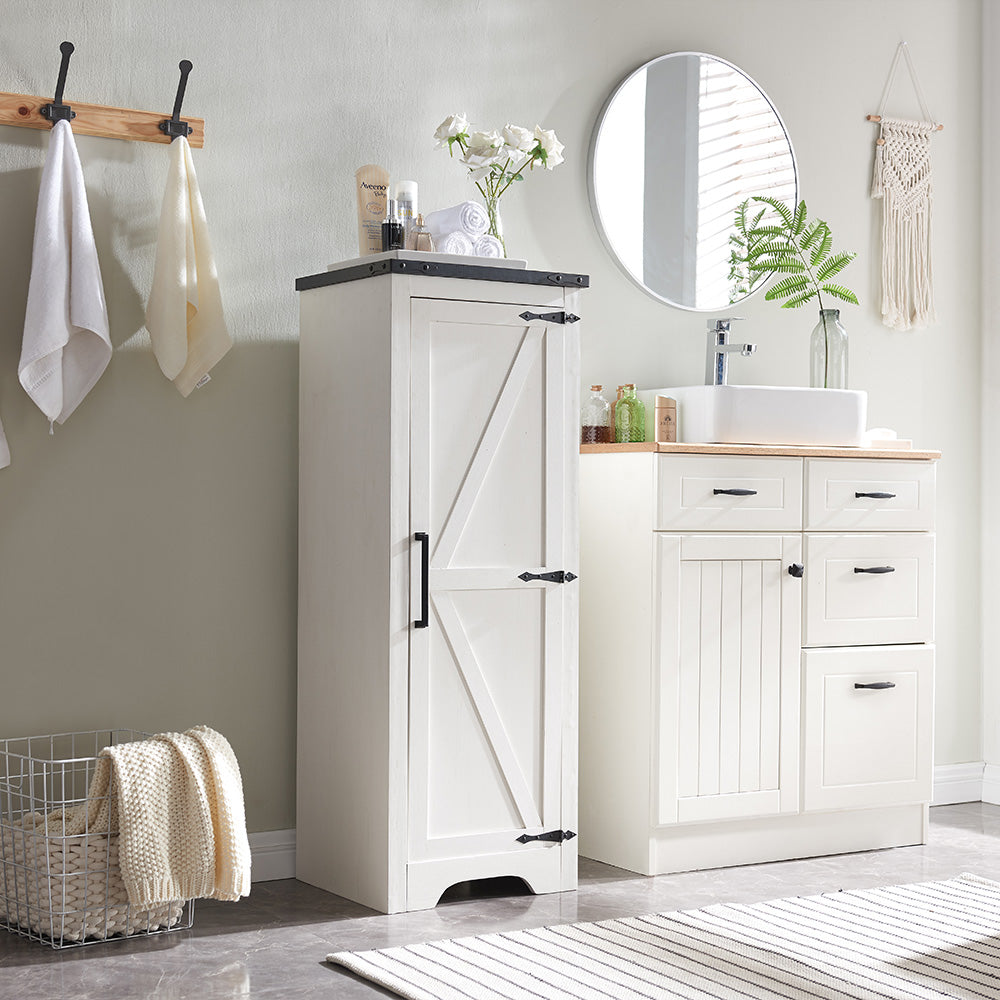 JXQTLINGMU Farmhouse Bathroom Floor Storage Cabinet with Barn Doors