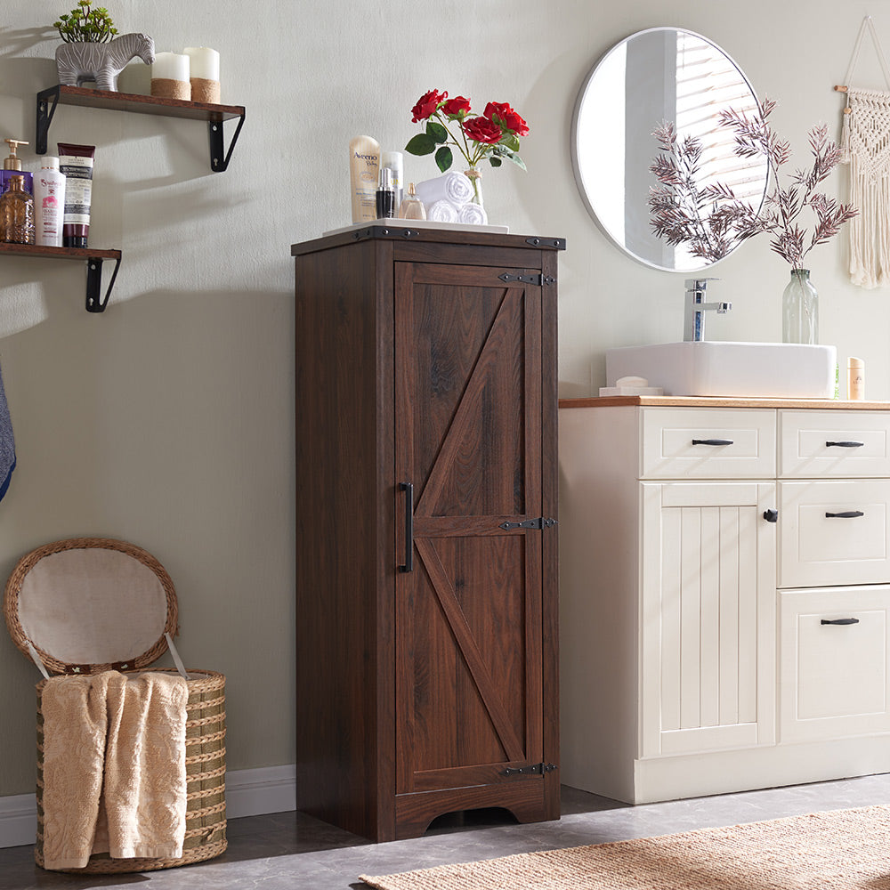 JXQTLINGMU Farmhouse Bathroom Floor Storage Cabinet with Barn Doors