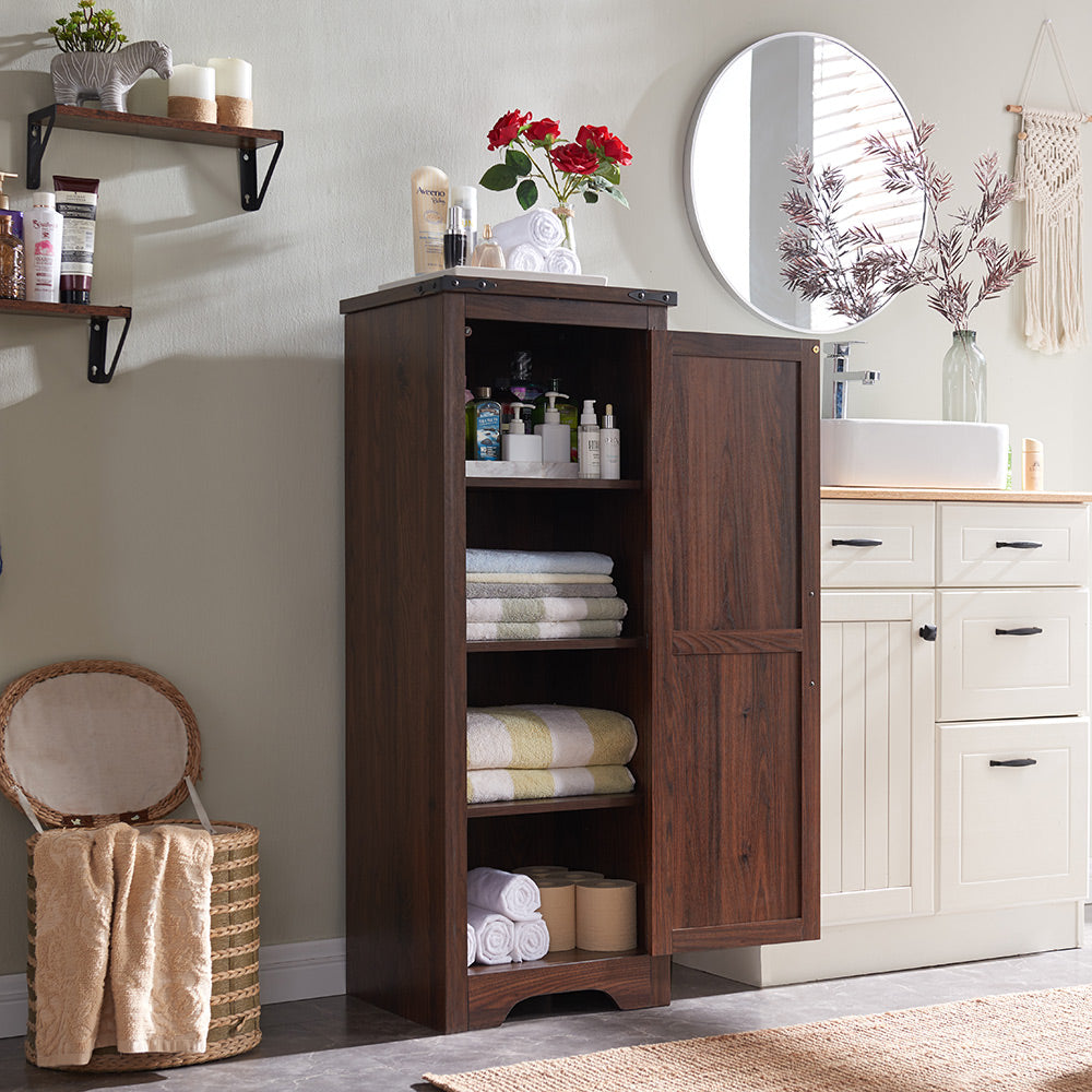 JXQTLINGMU Farmhouse Bathroom Floor Storage Cabinet with Barn Doors