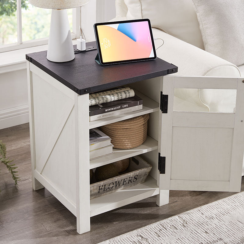 JXQTLINGMU 18 inch Farmhouse End Table with Charging Station