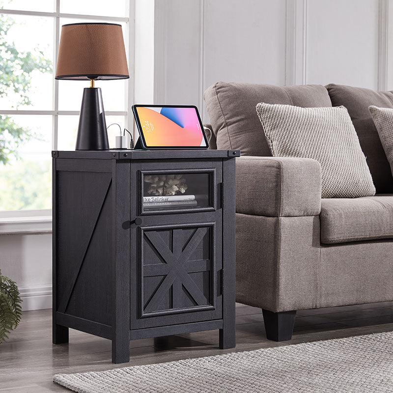 JXQTLINGMU 18 inch Farmhouse End Table with Charging Station