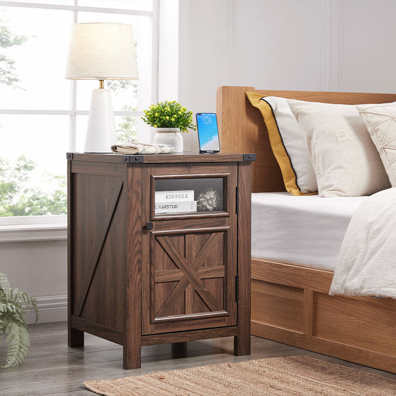JXQTLINGMU 18 inch Farmhouse End Table with Charging Station